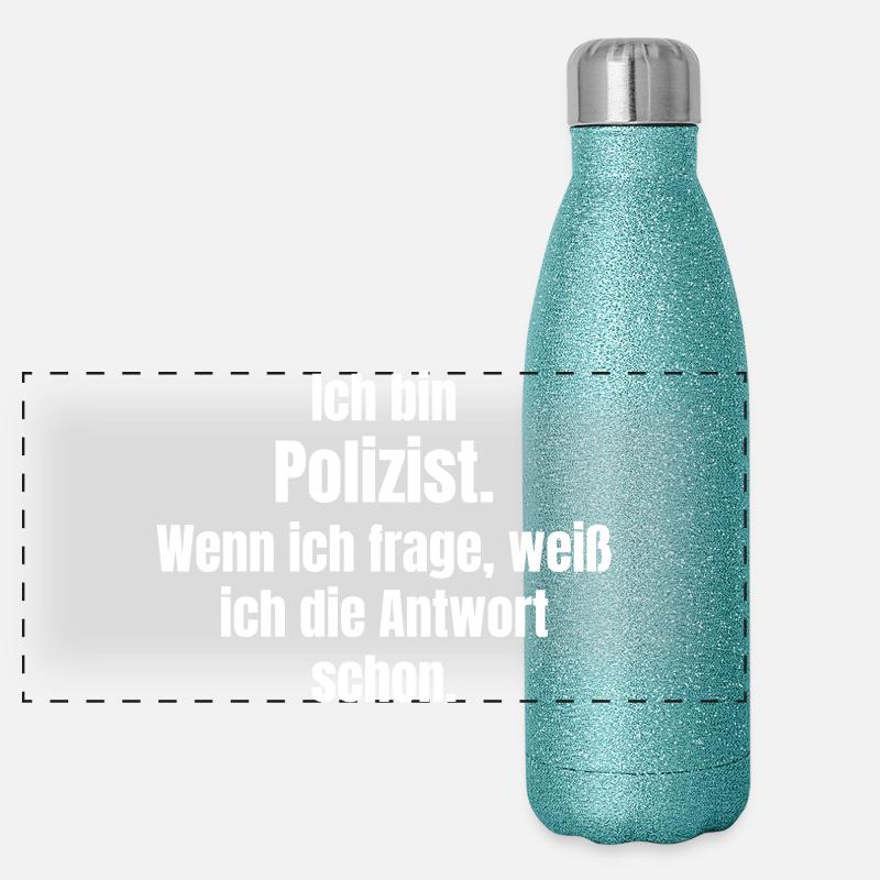 I'm a policeman saying - Panoramic Glitter Thermal Bottle 500 ml - blue glitter