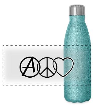 PEACE LOVE & ANARCHY - Gourde isotherme panoramique pailletée 500 ml - paillettes bleues - Devant