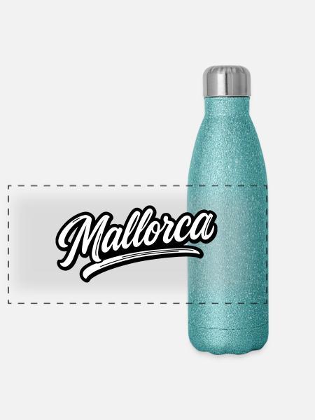 Mallorca lettering - Panoramic Glitter Thermal Bottle 500 ml - blue glitter - Front