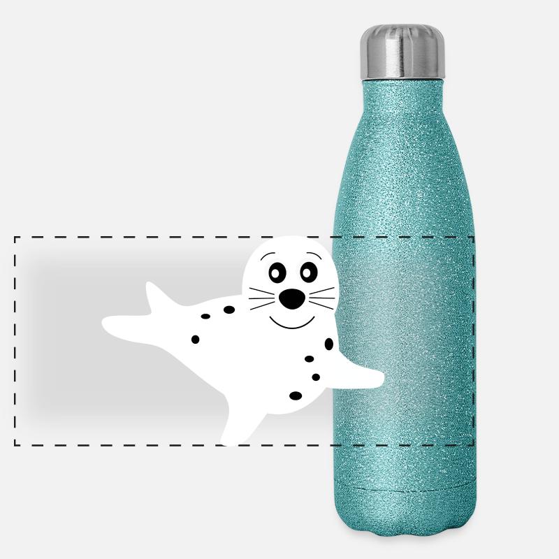 Seehund weiß Seehunde Robbe Robben Tiere Panorama Glitzer Isolierflasche 500 ml