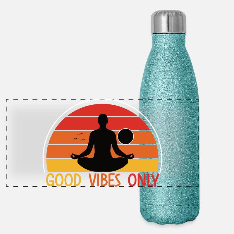 Meditative Sunset with Yoga Silhouette Panoramic Glitter Thermal Bottle 500 ml
