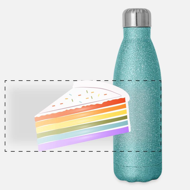 Morceau de gâteau arc-en-ciel aux couleurs pastel délicates Gourde isotherme panoramique pailletée 500 ml