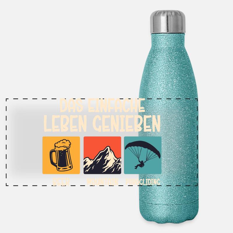 Gleitschirm DAS EINFACHE LEBEN GENIESSEN Lustig Panorama Glitzer Isolierflasche 500 ml