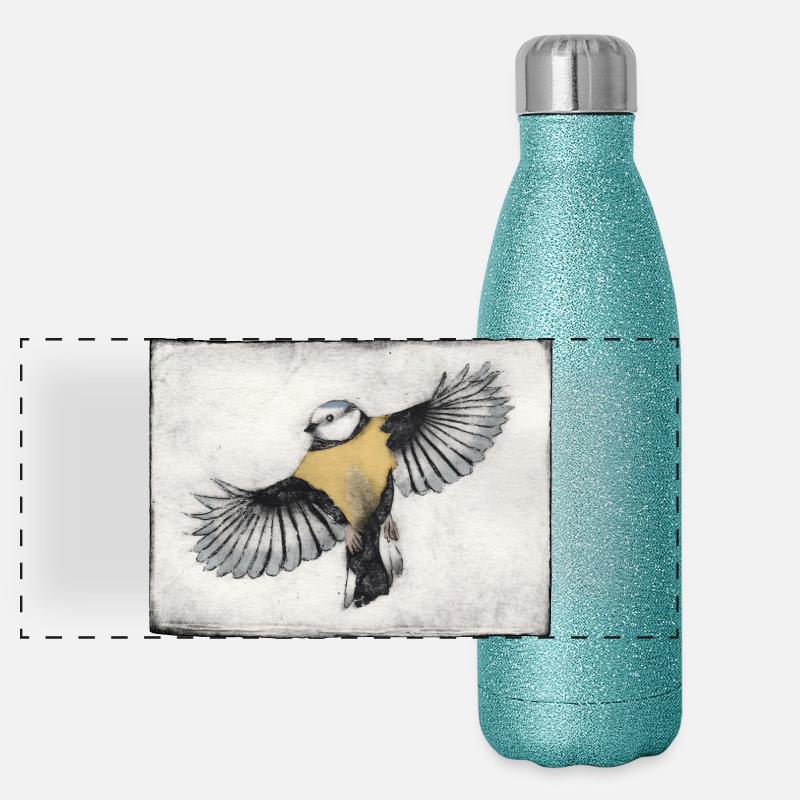 Bird in Flight - Hand Carved Printable Panoramic Glitter Thermal Bottle 500 ml