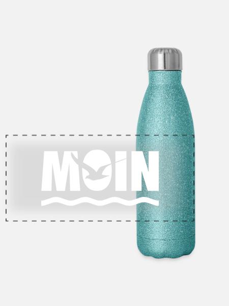 MOIN Möve Nordsee Shirt Küste Norddeutschland - Panorama Glitzer Isolierflasche 500 ml - Blau Glitzer - Vorne