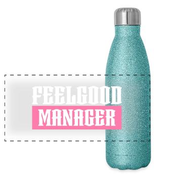 Feelgood manager pink tshirt black - Panoramic Glitter Thermal Bottle 500 ml - blue glitter - Front