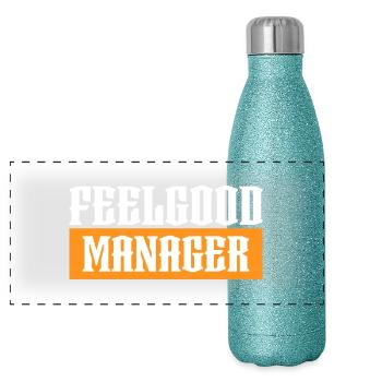 Agency Feelgood manager orange tshirt black - Panoramic Glitter Thermal Bottle 500 ml - blue glitter - Front