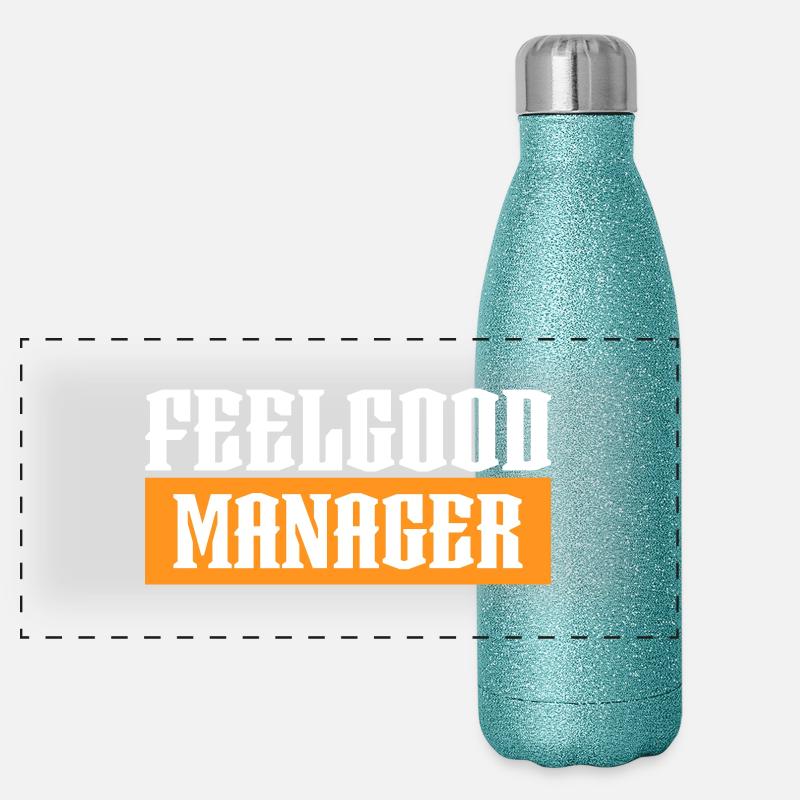 Agentur Feelgood manager orange tshirt schwarz - Panorama Glitzer Isolierflasche 500 ml - Blau Glitzer