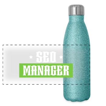 SEO Manager green tshirt black - Panoramic Glitter Thermal Bottle 500 ml - blue glitter - Front