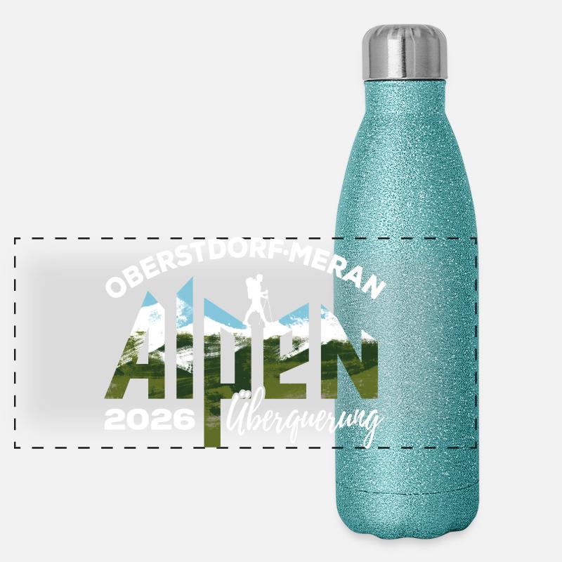 Alpenüberquerung 2026, Oberstdorf Meran, Wandern Panorama Glitzer Isolierflasche 500 ml