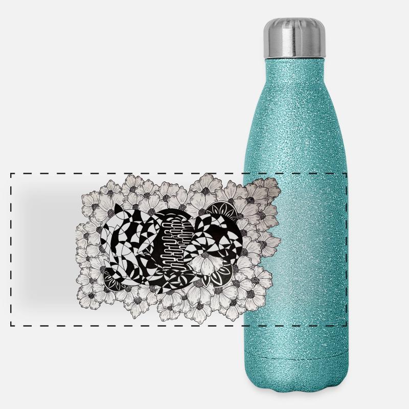 Black Flower Lines Pattern Panoramic Glitter Thermal Bottle 500 ml