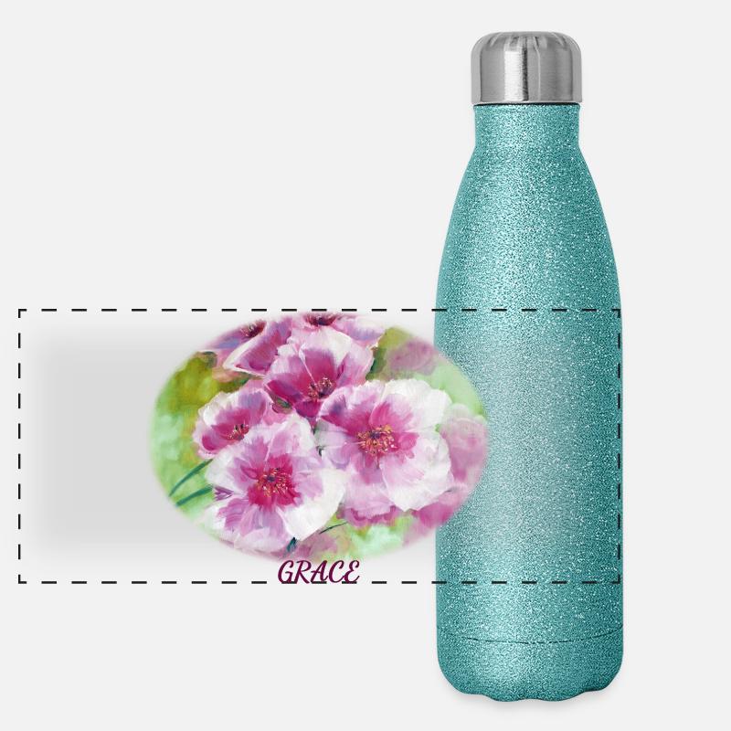 Grace – Lebendige Frühlingsblüten-Ellipse Panorama Glitzer Isolierflasche 500 ml