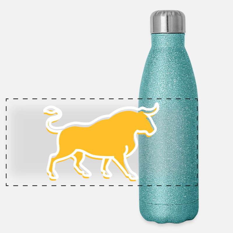 Ein wilder Stier Panorama Glitzer Isolierflasche 500 ml