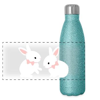Blanc Twins lapin - lapin bébé oreille rose - Gourde isotherme panoramique pailletée 500 ml - paillettes bleues - Devant