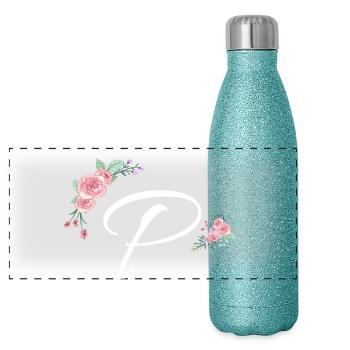 Letter p flowers - Panoramic Glitter Thermal Bottle 500 ml - blue glitter - Front
