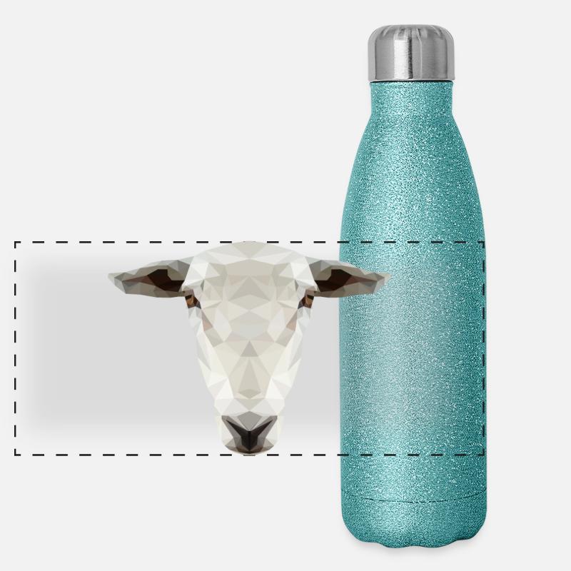Sheep Head – Geometric Low Poly Animal Design - Panoramic Glitter Thermal Bottle 500 ml - blue glitter