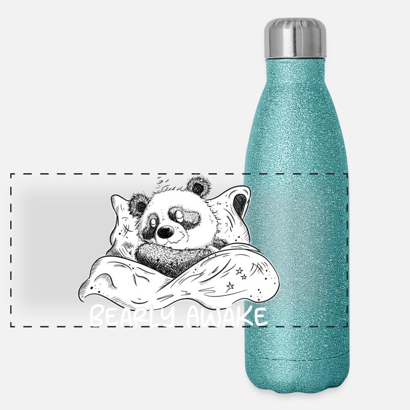 Panda Bear Sleeps With Saying Bearly Awake Panoramic Glitter Thermal Bottle 500 ml
