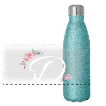 Lettre d fleurs - Gourde isotherme panoramique pailletée 500 ml - paillettes bleues - Devant