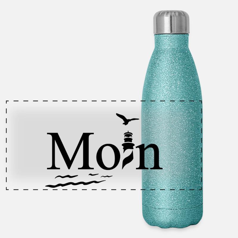 Maritimes Moin Design mit Möwe und Leuchtturm Panorama Glitzer Isolierflasche 500 ml