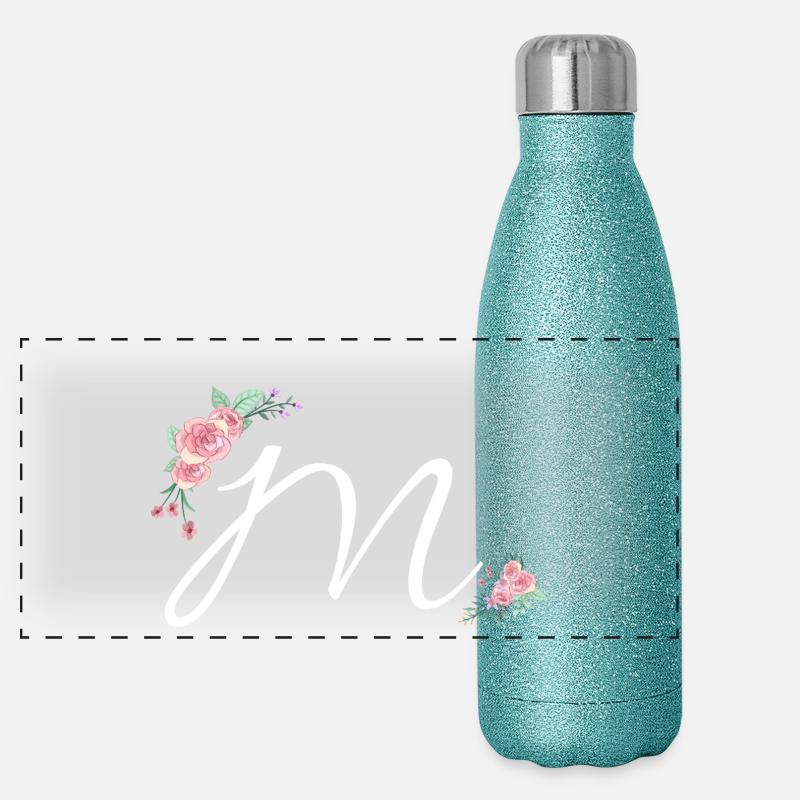 Lettre m fleurs Gourde isotherme panoramique pailletée 500 ml