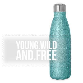 YOUNG AND FREE - Panorama Glitzer Isolierflasche 500 ml - Blau Glitzer - Vorne