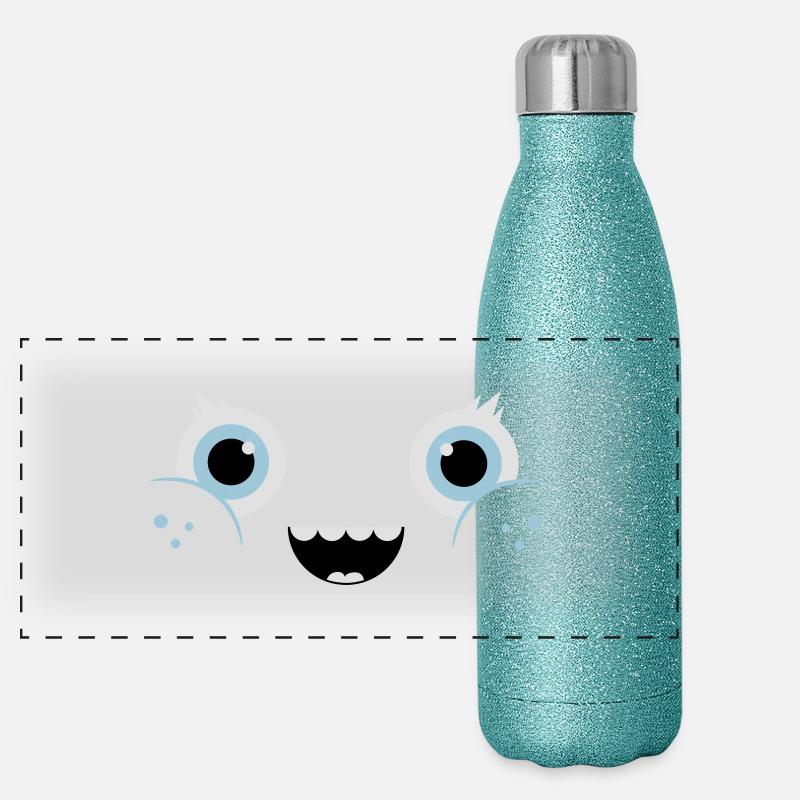 Funny & Cute Kawaii Comic Face / Smiley Panorama Glitzer Isolierflasche 500 ml