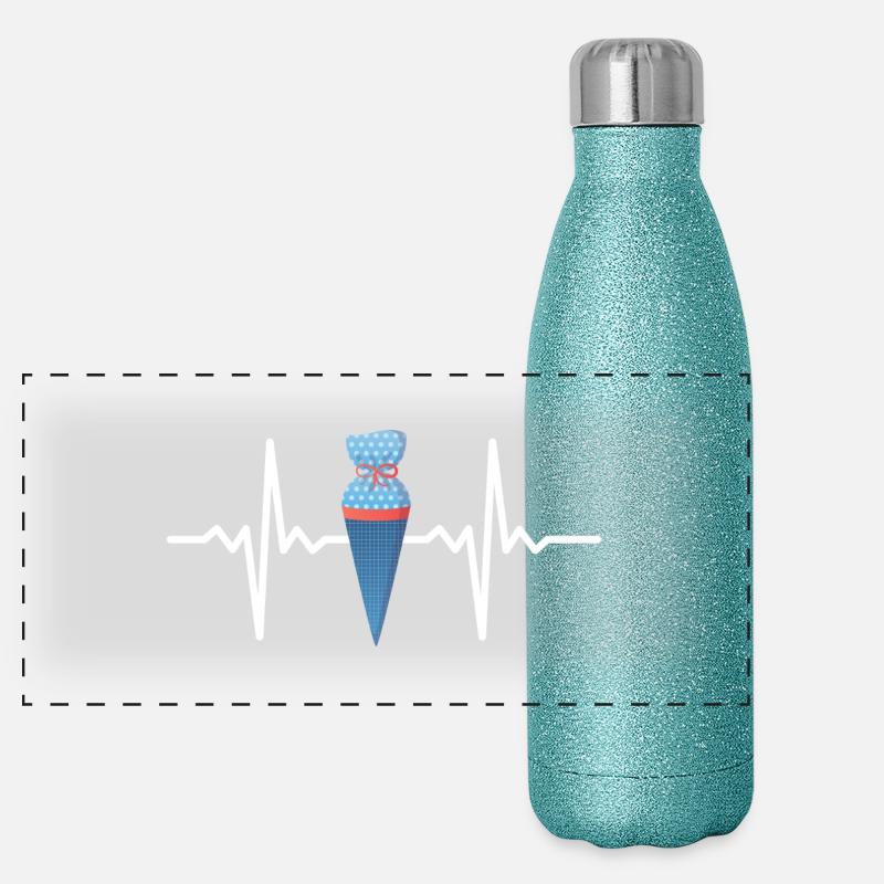 Herzschlag EKG, Schultüte, Einschulung Geschenk Panorama Glitzer Isolierflasche 500 ml