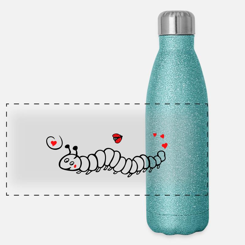 Raupe mit Marienkäfer Frühling Panorama Glitzer Isolierflasche 500 ml