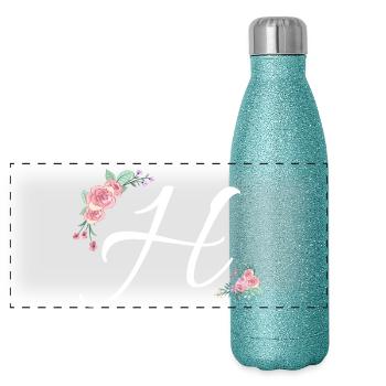 Letter h flowers - Panoramic Glitter Thermal Bottle 500 ml - blue glitter - Front