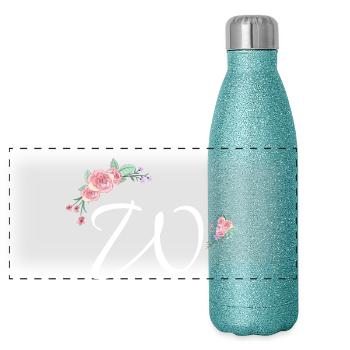 Letter w flowers - Panoramic Glitter Thermal Bottle 500 ml - blue glitter - Front