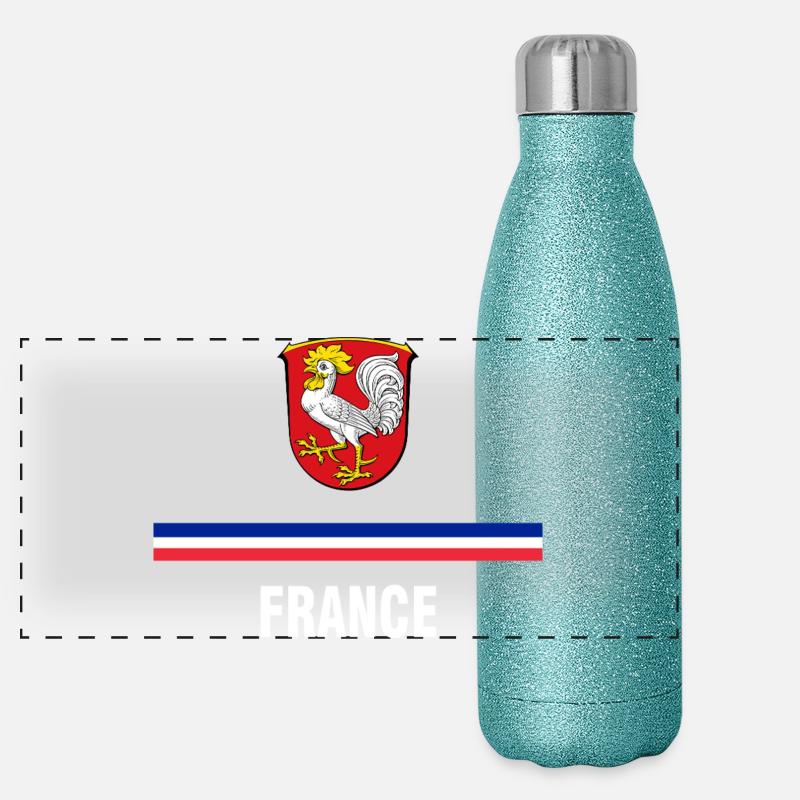 Coq Tricolore et Drapeau Gourde isotherme panoramique pailletée 500 ml