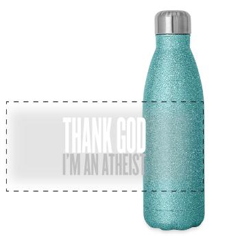 thank god i am an atheist - Panoramic Glitter Thermal Bottle 500 ml - blue glitter - Front