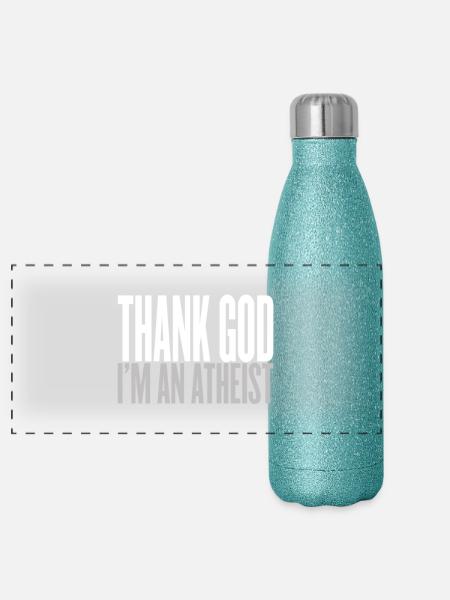 Dieu merci, je suis athée - Gourde isotherme panoramique pailletée 500 ml - paillettes bleues - Devant