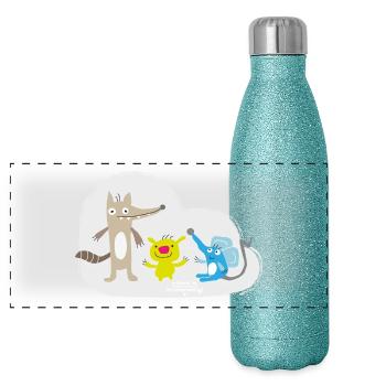 Heureux petits animaux - Gourde isotherme panoramique pailletée 500 ml - paillettes bleues - Devant
