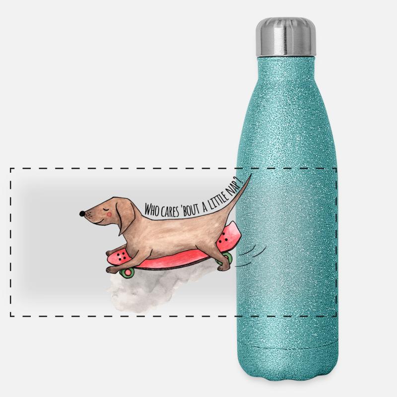 Dackel Longboard Hunde Schläfchen Panorama Glitzer Isolierflasche 500 ml