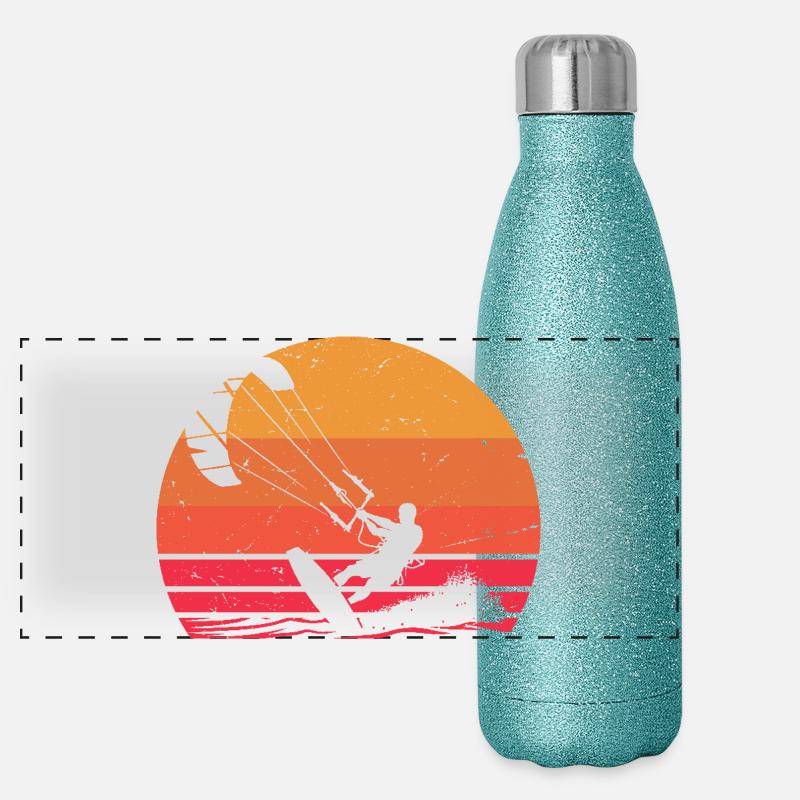 Sunset Kitesurf Silhouette Design Gourde isotherme panoramique pailletée 500 ml