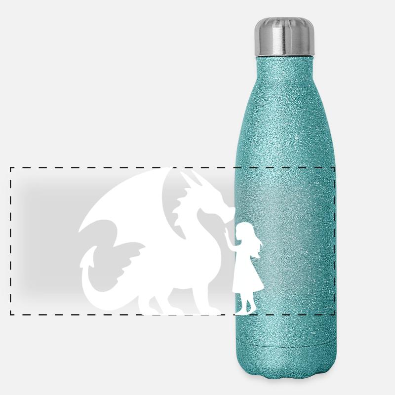Conception épique de silhouette de dragon et de fille Gourde isotherme panoramique pailletée 500 ml