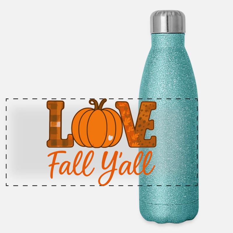 Fall Y'all Love Pumpkin Design Panoramic Glitter Thermal Bottle 500 ml