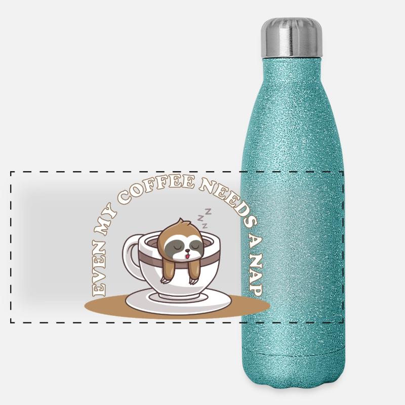 Même mon café a besoin d’une sieste – Sloth Coffee Gourde isotherme panoramique pailletée 500 ml