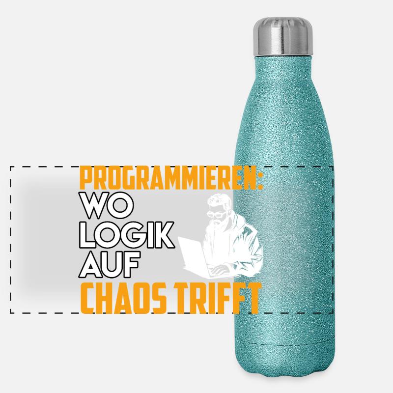PROGRAMMIEREN WO LOGIK AUF CHAOS TRIFFT Lustig Panorama Glitzer Isolierflasche 500 ml
