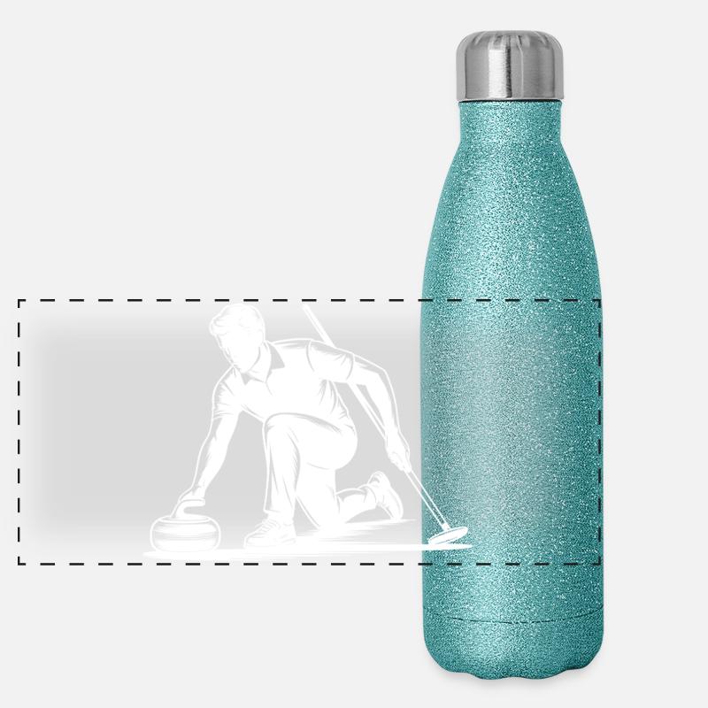 Curling Man Athlete Action Silhouette Panoramic Glitter Thermal Bottle 500 ml