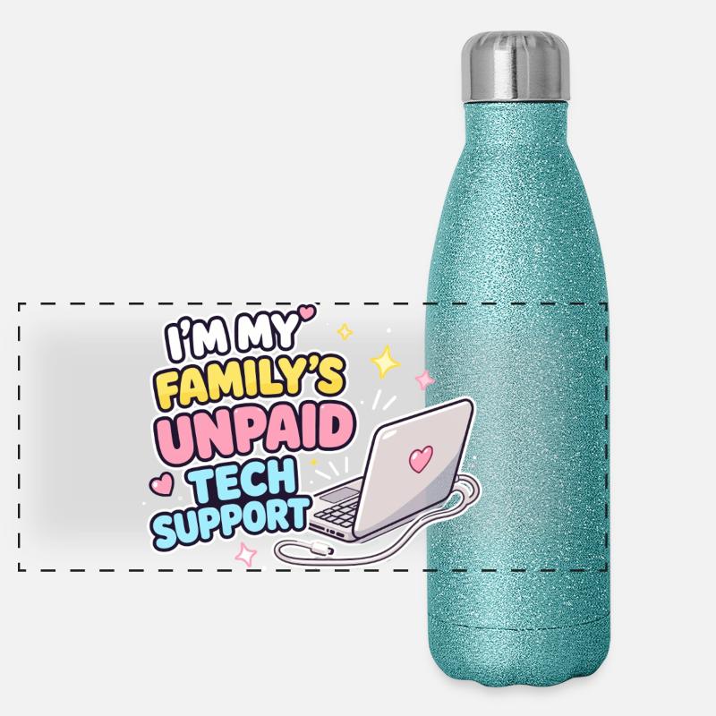 Family Tech Support Unpaid Panoramic Glitter Thermal Bottle 500 ml