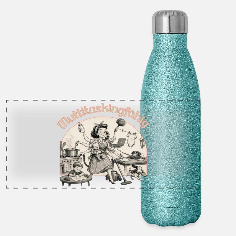 Multitasking? Nein. Muttitasking - Chaos? Läuft! - Panorama Glitzer Isolierflasche 500 ml - Blau Glitzer