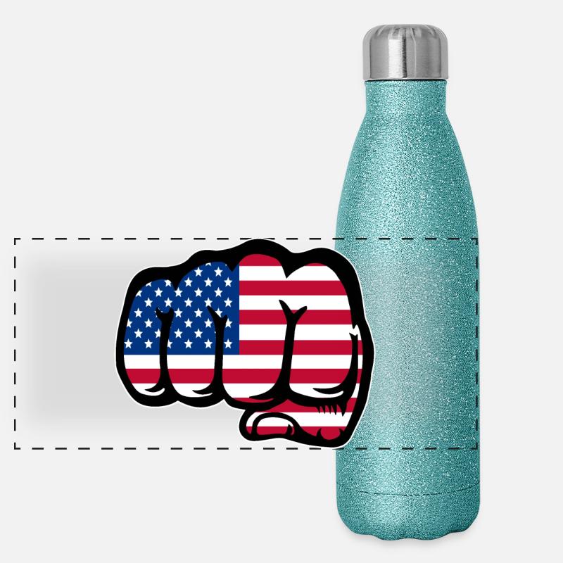 Drapeau des États-Unis main poing Gourde isotherme panoramique pailletée 500 ml