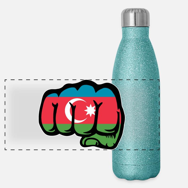 Drapeau de l’Azerbaïdjan poing main Gourde isotherme panoramique pailletée 500 ml