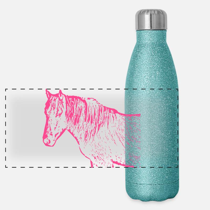 Cheval rose rose Gourde isotherme panoramique pailletée 500 ml