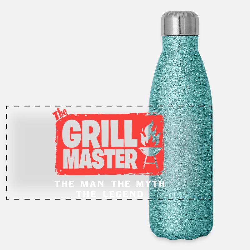 The Grillmaster BBQ Grillen Kultspruch Panorama Glitzer Isolierflasche 500 ml