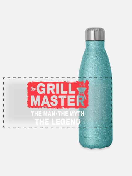 The Grillmaster BBQ Grillen Kultspruch - Panorama Glitzer Isolierflasche 500 ml - Blau Glitzer - Vorne