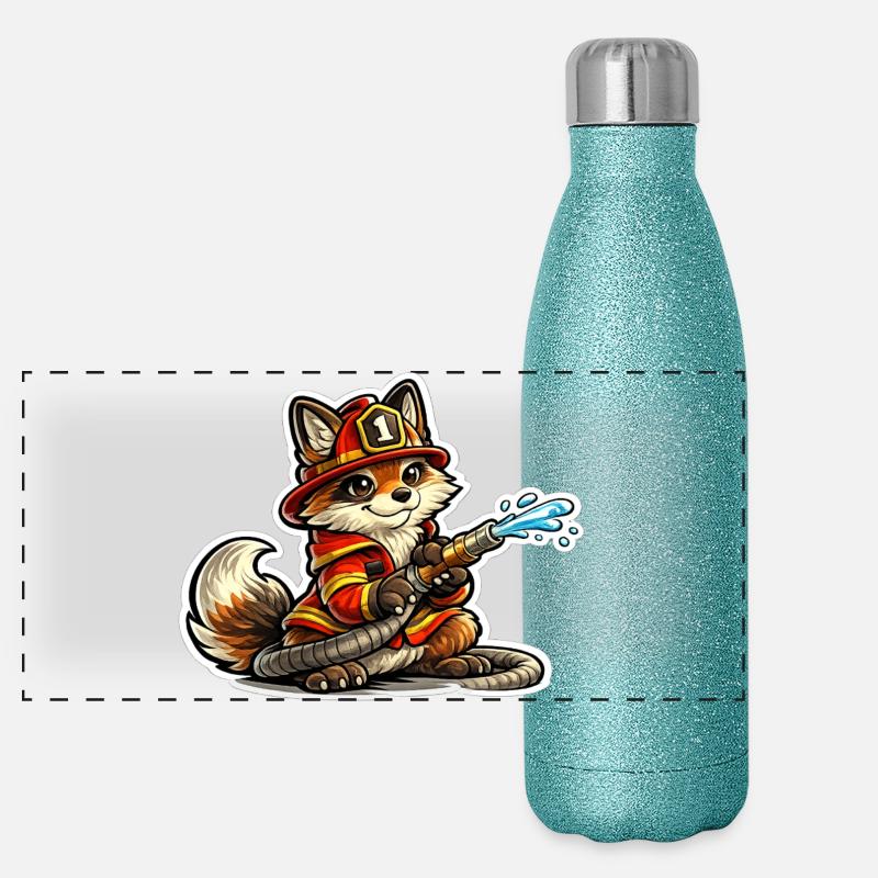 Fox pompier héros en action Gourde isotherme panoramique pailletée 500 ml
