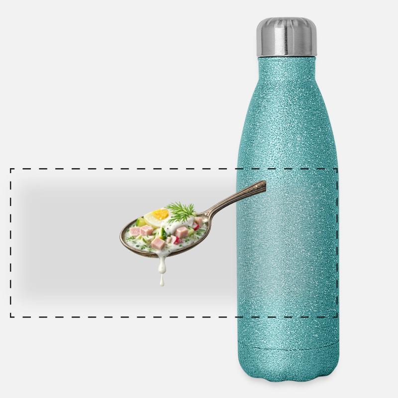 Okroshka in spoon illustration - Panoramic Glitter Thermal Bottle 500 ml - blue glitter